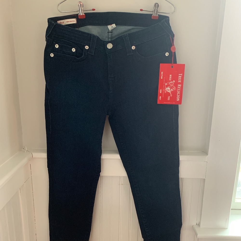 TRUE RELIGION SKINNY JEAN DARK WASH WOMENS 32 NWT